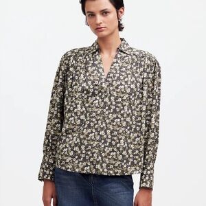 Madewell Easy Long Sleeve Popover Shirt in Floral, Size S